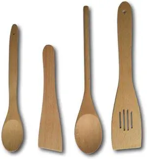 Cooking Style 4 Piece Wooden Kitchen Utensils Set Natural Wood Spoons & Spatulas for Mixing, Stirring, Scooping & Tasting Long Handles, Non-Toxic, Strong & Sturdybeech wood