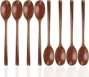 8 Pieces Wood Soup Spoons, DaKuan Wooden Ladle Spoon Set for Cooking Mixing Stirring Honey Tea Soda Dessert Coconut Bowl Nonstick Pots Kitchen- 9 Inch