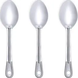 Super Strong, Ergonomic 11 in Serving Spoon 3 Pk. Big, Stainless Steel Spoons for Cooking, Baking, Stirring and Basting. Best Kitchen Flatware for Buffet and Banquet Service in Restaurants and at Home