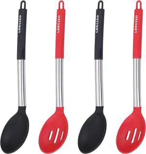 4 Pieces Large Silicone Cooking Spoon, Food Grade Slotted and Solid Spoons, Non-Stick Serving Spoon, 13" Kitchen Utensils for Mixing, Serving, Cooking