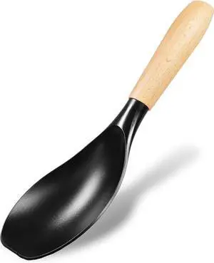 Seki Japan Stylish Kitchen Tool, Flexible Non Stick Heat Resistant Nylon Cooking Spoon, Wooden Handle Basting Spoon for Soup, Salad, Stirring, Mixing