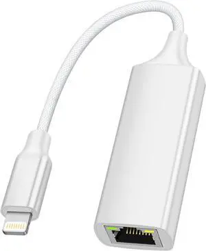 MFi Certified Ethernet Adapter Compatible with Lightning to RJ45 Ethernet LAN Network Adapter for i-Phone14/ 13/12/11/i-Pad/i-Pod, Plug and Play, Supports 100Mbps (Non-PoE)