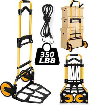 350 LB Capacity Upgraded Folding Hand Truck Dolly,Portable Dolly Cart with Telescoping HandleRubber Wheels and Aluminum Wheel Frame for Moving,Shopping,Travel,Office Use.