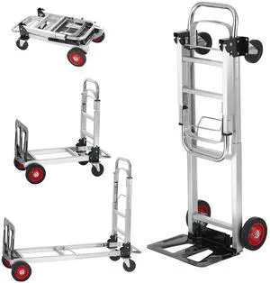 VEVOR Aluminum Folding Hand Truck, 2 in 1 Design 400 lbs Capacity, Heavy Duty Industrial Collapsible cart, Dolly Cart with Rubber Wheels for Transport and Moving in Warehouse, Supermarket, Garden