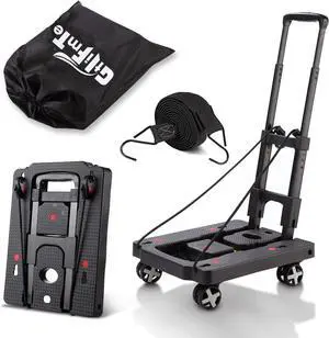 Folding Hand Truck,Lightweight Hand Truck Dolly Foldable,Luggage cart with 4 Rotate Wheels,Utility Cart with Adjustable Handle,Collapsible Dolly for Moving Travel Office-Black