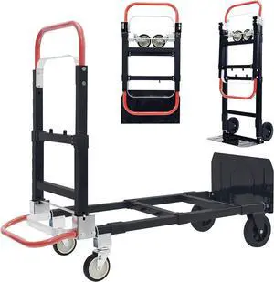 3 in 1 Convertible Hand Truck, Folding Hand Dolly Cart with Retractable Handle, 600LBS Heavy Duty Aluminum Hand Truck Dolly for Luggage, Shopping, Home, Office Moving