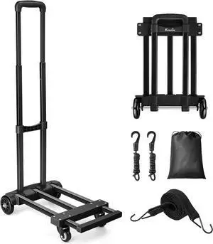 KEDSUM Folding Hand Truck with 4 Wheels, Lightweight Dolly Cart with Wheels, Expandable Baseplate Foldable Hand Truck Dolly, Collapsible Luggage Cart for Airport Travel, Moving and Office Use, 290lbs