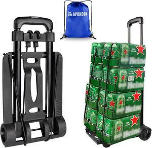 Folding Hand Truck, Foldable Dolly Cart with Two Wheels, Collapsible Hand Cart with Adjustable Handle Lightweight Trolley Cart for Moving, Travel, Shopping, Office Use, Portable & Compact