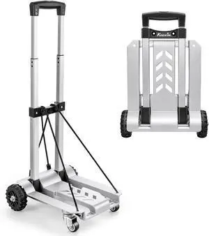 KEDSUM 270LBS Utility Luggage Cart with 4 Wheels, 100% Aluminum Hand Truck Dolly, Folding Hand Truck with Advanced Tank Wheels, Portable Dolly Cart for Luggage, Travel, Shopping, Office Use