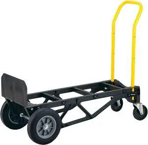 "Harper Trucks 700 lb Capacity Glass Filled Nylon Convertible Hand Truck and Dolly with 10"" Flat-Free Solid Rubber Wheels", Black with Yellow Handle (PGDY8635P)