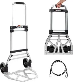 Vergo 275 Ibs Capacity Folding Hand Truck Dolly  Lightweight Aluminum Frame Dolly Cart with 42" Telescoping Handle, Compact Hand Cart with 7 Rubber Wheels - Ideal for Multi-Purpose Use (S300BT)