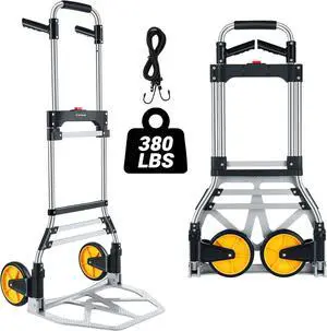380 LB Capacity Folding Hand Truck Heavy Duty Foldable Dolly Cart with Wheels, Aluminum Collapsible Hand Cart Portable Trolley Dolley with Telescoping Handle for Moving Use Gorpuire