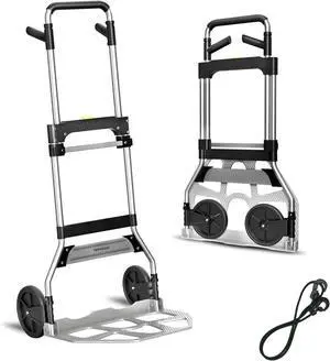 Folding Hand Truck Dolly Cart,340LB Capacity Portable Aluminum Dolly Cart with Telescoping Handle and 7 Inch Rubber Wheels for Moving,Shopping,Travel,Office Use