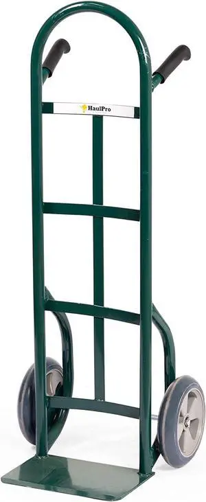 HaulPro Heavy Duty Hand Truck with Double-Grip Handle - Steel Dolly Cart for Moving - 800 Pound Capacity - 10" - Rubber Wheels - 50" H x 18.5" W with 14" x 9.5" Nose Plate - Green