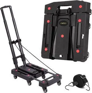 Folding Hand Truck Platform Trucks 500LB Heavy Duty Foldable Moving Dolly Cart with 6 Wheels,Luggage Cart Portable Car Seat Dolly for Airport Moving Travel,Shopping, Office Use-Black