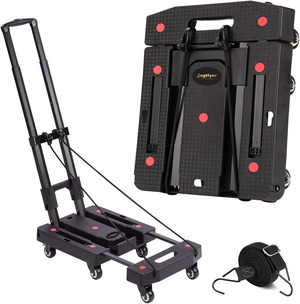 SPACEKEEPER Folding Hand Truck – 500 Lb Capacity Heavy Duty Luggage Cart With 6 Wheels, Stainless Steel