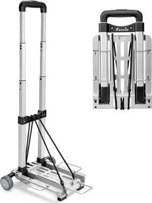 KEDSUM Mini Luggage Cart with Wheels Foldable, Lightweight Aluminum Trolley Cart with Wheels, Expandable Baseplate Foding Hand Truck Dolly, Small Backpack Portable Dolly for Airport Travel Moving Use