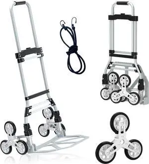 260 LB Stair Climbing Cart, Aluminum Trolley Dolly for Stairs, Folding Hand Truck Dolly, Grocery Shopping Cart with Mute Wheels, Telescoping Handle and Rubber Wheels for Moving, Shopping