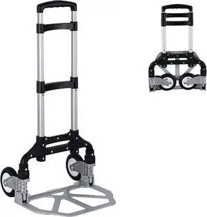 Folding Hand Truck Dolly Aluminum Folding Hand Cart Luggage Trolley Cart Max 175lbs Capacity Dolly Cart, with Telescoping Handle and Rubber Wheels, Double Bearings