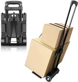 Folding Hand Truck,Portable Platform Luggage Cart Collapsible Dolly with 2 Wheels & 2 Ropes,Utility Portable Expandable Large Chassis Collapsible for Moving Airport Travel Luggage Office Use,Black
