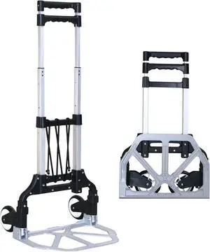 Folding Hand Truck Dolly CartAluminum Portable Hand Cart for Daily handling Work180lbs, with Silent WheelTelescoping HandleBlack Bungee Cord, Can Stand AloneLight Weight