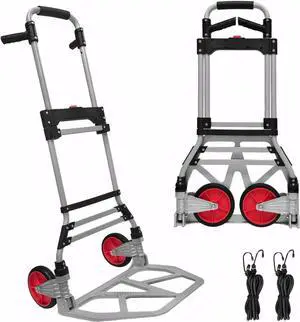360 LBS Folding Hand Truck Dolly Cart, Upgraded Aluminum Hub Frame, Portable Aluminum Dolly Cart with Swivel Handle and Elastic Cord for Moving, Warehousing, Shopping,Travel, Office Use (Sliver)