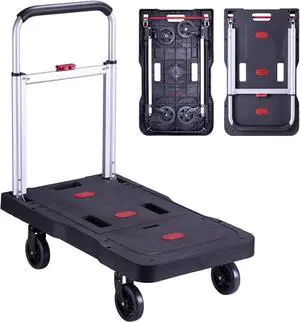 Folding Hand Truck Portable Trolly,Platform Transport Hand cart with 330lbs Capacity Practical handling Tools for Household Industrial Black