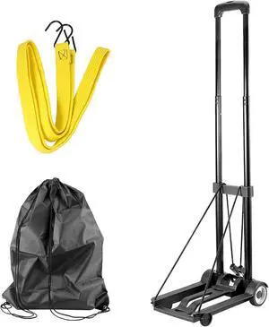 HOZEON Folding Hand Truck, 55 Lbs 25 KG Heavy Duty Solid Construction Utility Cart with 2 Wheels Bonus Bungee Cord,Lightweight Compact Portable Fold Up Dolly for Luggage, Travel, Black