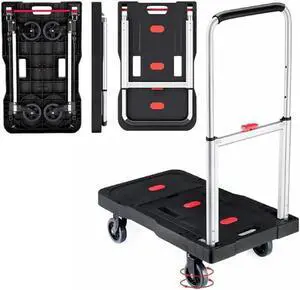 Folding Hand Truck, 330 Lbs Heavy Duty Luggage Cart, Portable Utility Dolly Platform Cart with Adjustable Handle for Auto, Luggage, Personal, Travel, Moving Shopping and Office Use