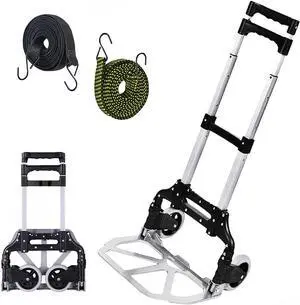 Folding Hand Truck, 165lbs Capacity Lightweight Portable Dolly with 2 TPR Silent Wheels for Home, Office, and Travel Use - Heavy Duty Utility Cart for Shopping