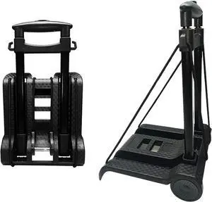 Portable Folding Hand Truck Lightweight Trolley Compact Utility Cart with 50kg/110lbs Heavy Duty 2 Wheels Solid Construction Adjustable Handle for Moving Travel Shopping Office Luggage Use(BY07-Black)
