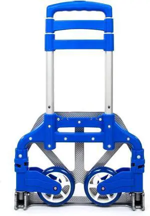 Folding Hand Truck Dolly, 200 lbs Capacity Dolly Cart, Aluminum Portable Foldable Hand Cart with Retractable Handle, Ideal for Shoping, Office, Travel, Moving, Blue