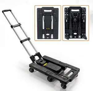 Dolly Cart Portable Hand Truck Lightweight Hand Cart Compact Utility Cart with Heavy Duty Wheels Solid Construction Adjustable Handle for Personal, Moving, Travel and Shopping Use (7 Wheels)
