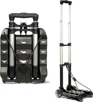 RMS Folding Luggage Cart - Lightweight Aluminum Collapsible and Portable Fold Up Dolly for Travel, Moving and Office Use (Black)