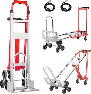 Convertible Hand Truck -1,000 lb Heavy-Duty Aluminum & Steel Dolly, 3-in-1 Mode with Stair-Climbing Wheels & 5" Swivel Casters for Warehouse, Moving, Delivery
