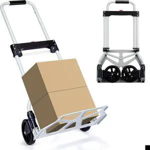 Folding Hand Truck Dolly Cart Portable Foldable Aluminum Luggage Cart Trolley Cart Black Load 260 lbs, with Black Bungee Cord, Telescoping Handle,Solid Aluminium Wheel suspensions, Double Bearings