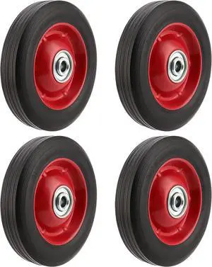 PINGEUI 4 PCS 8 Inch Solid Rubber Tire, Flat Free Solid Rubber Wheels, Hand Truck Replacement Wheels, 1/2-Inch Axle Hole, 220 lbs Max Load-Bearing Capacity