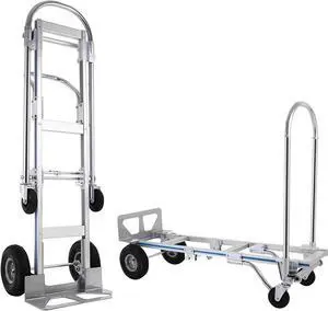Heavy Duty Aluminum Hand Truck, Industrial Convertible Hand Truck Dolly Large Size, Utility Cart Converts from Hand Truck to Platform Cart with 10" Hi Tech Rubber Wheels