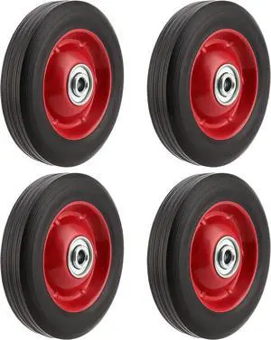 PINGEUI 4 PCS 6 Inch Solid Rubber Tire, Flat Free Solid Rubber Wheels, Hand Truck Replacement Wheels, 1/2-Inch Axle Hole, 176 lbs Max Load-Bearing Capacity