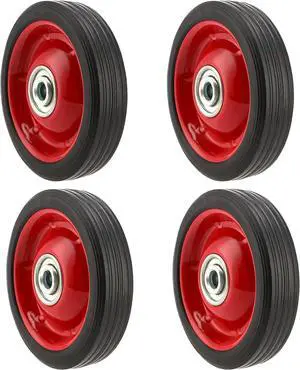 PINGEUI 4 PCS 5 x 1.2 Inch Solid Rubber Tire, Flat Free Solid Rubber Wheels, Hand Truck Replacement Wheels, 1/2-Inch Axle Hole, 110 lbs Max Load-Bearing Capacity