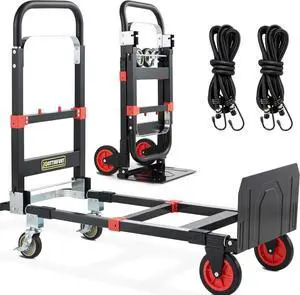 2025 Upgraded Convertible Hand Truck Dolly Heavy Duty, 3 in 1 Fodalble Cart 500 Lbs, Folding Hand Truck Dolly with Brake Wheels, Anti-Slip Strip & 2 Elastic Ropes for Luggage Office Home Use