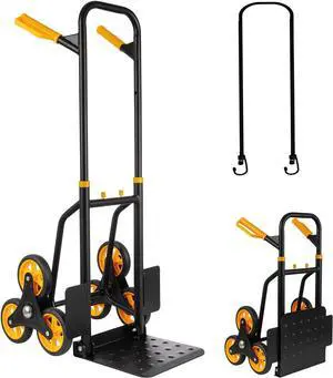 Stair Climbing Hand Truck Dolly, 2 in 1 Stair Climber Hand Truck Heavy Duty, 350 Lbs Capacity Stair Trolley Cart with 6 Rubber Wheels and Elastic Rope