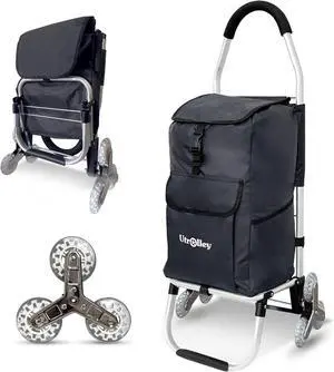 Ultra-Lightweight Foldable Stair-Climbing Shopping Cart for Groceries - 42L Capacity, Six Wheels, Removable Insulated Bag, Durable Aluminum Frame,Multi-Function Personal Hand Truck, Black