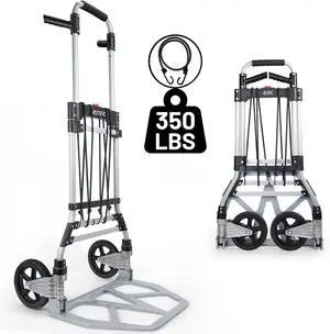 RJTEK Upgraded Version Heavy-Duty Folding Hand Truck and Dolly 350lb Capacity, Telescoping Handle, Dolly cart, Luggage Trolley Cart,Moving Dolly, Lightweight,with 2 Ropes