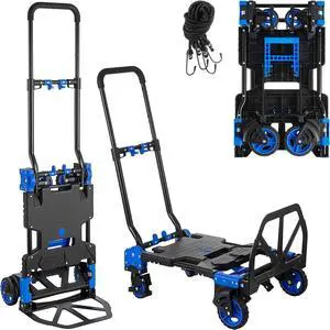 Folding Hand Truck, Heavy Duty Hand Truck Dolly Cart, Convertible Dolly Carts 330lbs Capacity W/Telescoping Handle, 2 in 1 Luggage Trolley Cart for Warehouse Home Outdoor Moving