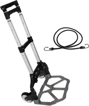 F2C Portable Folding Hand Truck Aluminium Luggage Trolley Cart and Dolly 175 lbs Capacity with Black Bungee Cord, Telescoping Handle, PVC Wheels with Double Bearings for Travel Office Auto Moving
