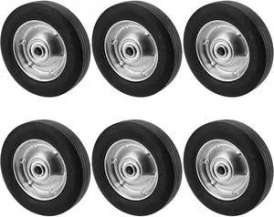 6 Pack 6" x 1.5" Flat Free Solid Rubber Wheel, Dolly Wheels Replacement Hand Truck Wheels for Tool Carts and Garden Carts, 132 lbs Load Capacity, 1/2 Bore Hole Diameter
