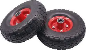 4.10/3.50-4" Flat Free Hand Truck Tire on Wheel for Dolly Hand Cart 2 New 10" Replacement Tire with 5/8" Center Shaft Hole