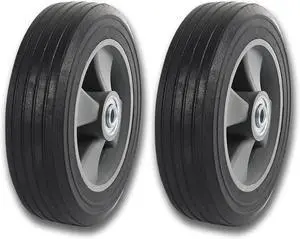 (2- Pack) Run-Flat Solid Rubber Replacement Tire 8" x 2'' with a 5/8" axle for Hand Trucks, Wheelbarrows, Dollies, Trolleys and More  Run Flat with 500 lbs Max Loads