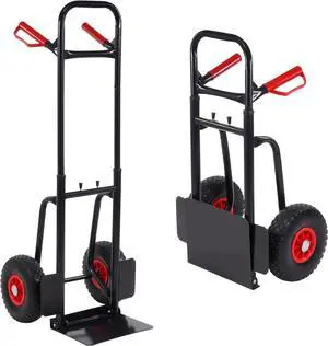Folding Flatbed Hand Truck, Telescoping Handle 2-Wheel Portable Dolly Cart, Heavy Duty Utility Cart for Home & Commercial Use, Moving & Cargo Transport - 220LB Capacity, Easy Storage, Black